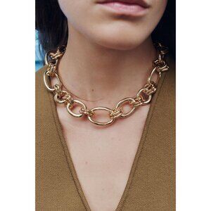 Chunky Gold Tone Interlocking Chain Necklace By Zara